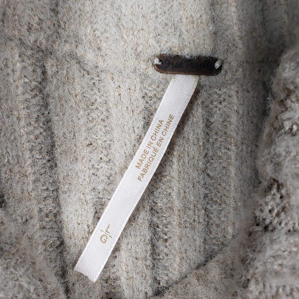 Free People Ribbed Knit Turtleneck Dress S Beige Sleeveless‎ Mini Boho Pockets - Picture 3 of 9